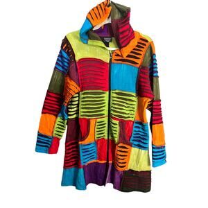 Greater Good Hoodie Womens S/M Patchwork Zip Boho Cotton Maximalist Nepal Retro